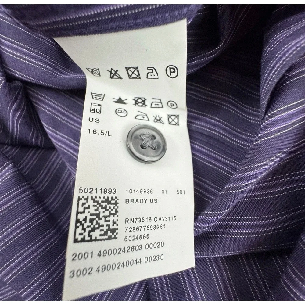 Hugo Boss Dress Shirt Mens 16.5‎ 34/35 Purple Pinstripe Brady US Button Down